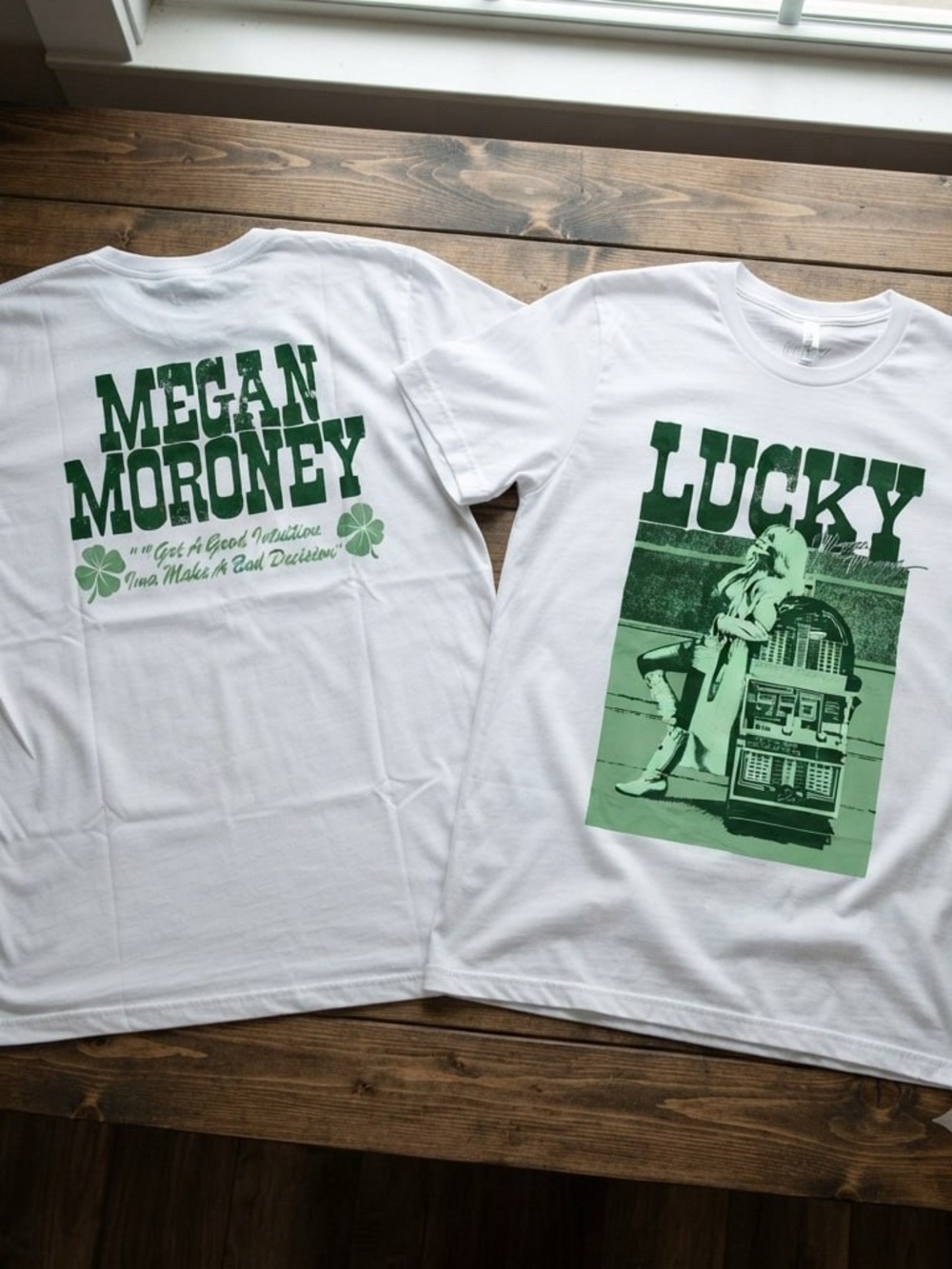 Megan Moroney Lucky Graphic Short-Sleeve Tee - White with Green Print